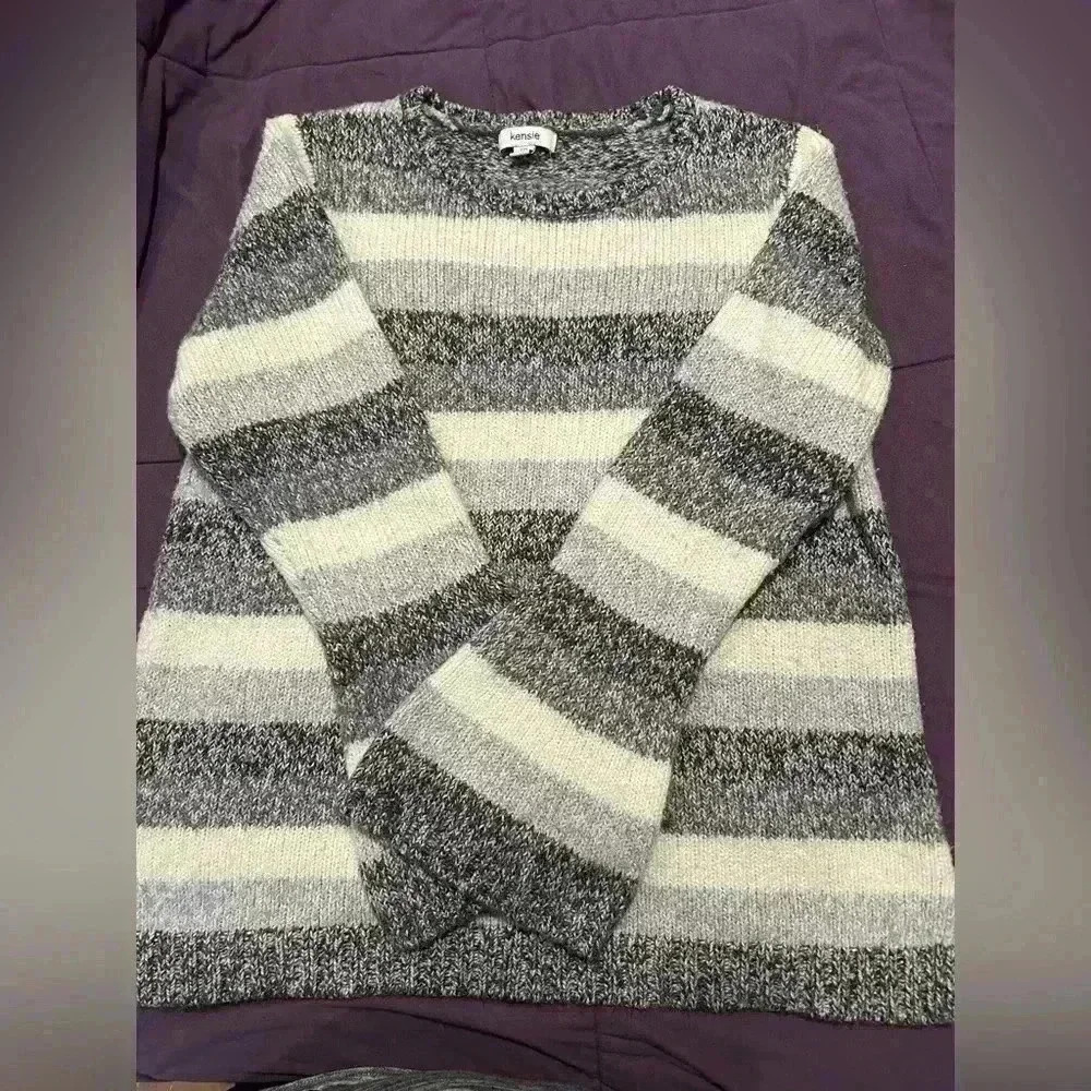 Cozy Gray & Cream Striped Women's Sweater